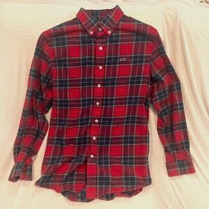 Vineyard Vines Red/Blue/Green Plaid Flannel Whale Shirt Boys Large (16)